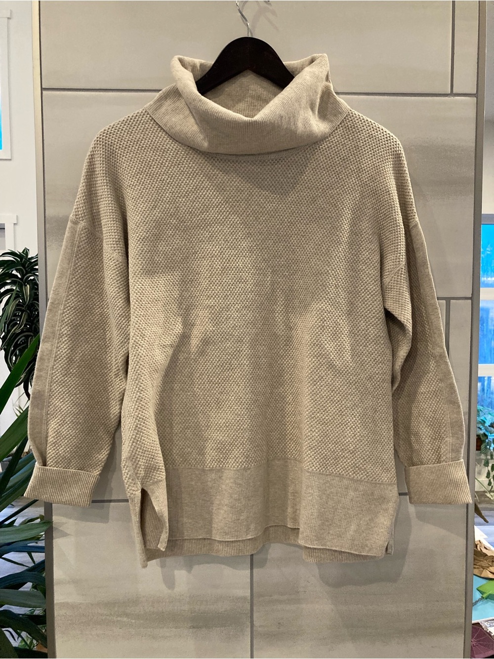 Tribal Neutral Beige Cowl Neck Sweater